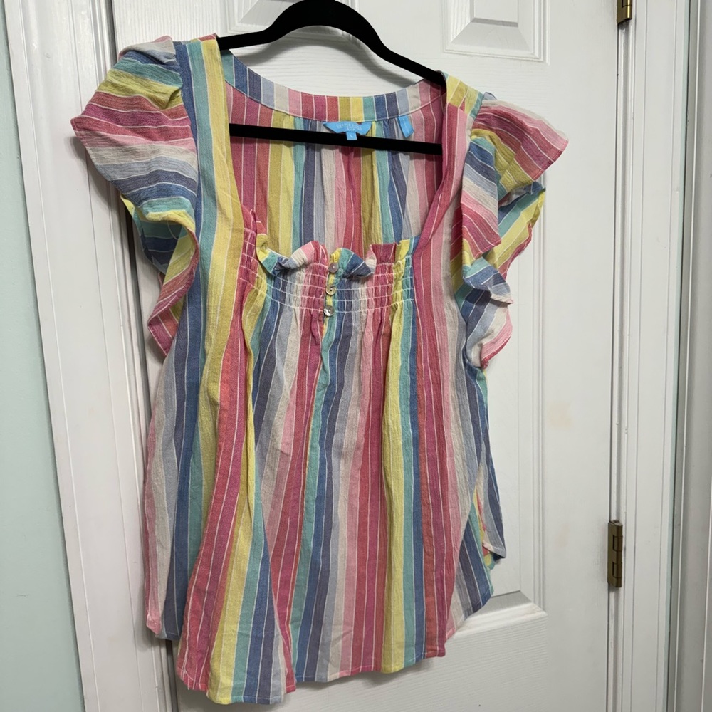 Draper James Rainbow striped linen top